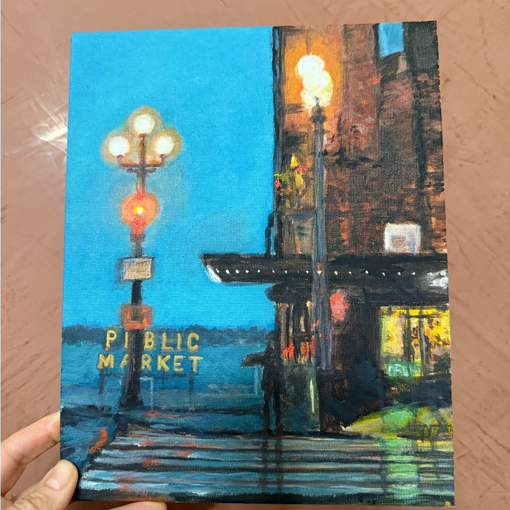 Blue City Street Canvas Acrylic and Oil Painting, 10"x 8" - Picture 3 of 4